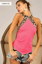 BiBi Triblend Leopard Halter Neck Tied Detailed Top - $16.64