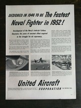 Vintage 1951 United Aircraft Navel Fighter Airplane Full Page Original A... - £5.22 GBP