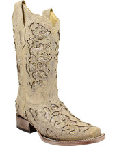 Corral Women&#39;s White Glitter &amp; Crystals Western Boots - Square Toe - £191.18 GBP