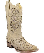 Corral Women&#39;s White Glitter &amp; Crystals Western Boots - Square Toe - £194.20 GBP