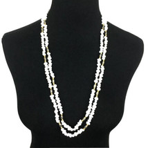 WHITE NUGGET silver &amp; gold bead vintage necklace - double-strand fancy b... - £14.15 GBP