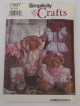 SIMPLICITY CRAFTS PATTERN #7597 18&quot; BEAR &amp; CLOTHES ROMPER DRESS SLIP UNC... - $7.99