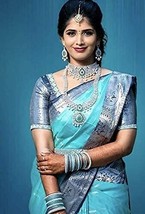 Kanjivaram Silk Saree Blue Sari Bollywood Saree Indian Designer Wedding Sari - $43.01