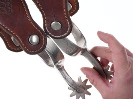 Antique August Buermann Engraved longhorn spurs Star steel silver - £299.82 GBP