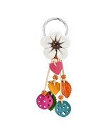 Boho Chic White Floral Garden Leather and Beads Bag Ornament Keychain - £10.90 GBP