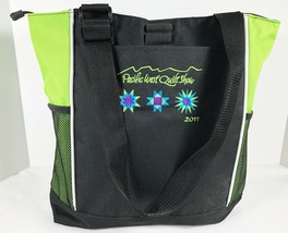 Zippered Canvas Tote Bag PACIFIC WEST QUILT SHOW 2011 12&quot; x 14&quot; Black Green - £15.02 GBP