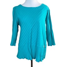 Ali Miles Top Women Petite Large Teal Asymmetrical Pocket 3/4 Sleeve Tex... - £27.34 GBP