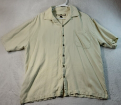 Tommy Bahama Shirt Men Size XL Beige 100% Silk Short Sleeve Collared Button Down - $22.08