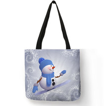 Merry Christmas Santa Claus Snowman Print Shopping Bags For Women Xmas Candy Bag - £13.67 GBP