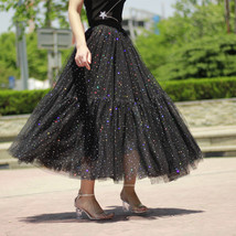 Black Sparkly Long Tulle Skirt Outfit Women Custom Plus Size Layered Tulle Skirt image 1