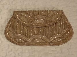 Vintage Pearl &amp; Sequins Evening Clutch Handbag Mid-century 1950-60s - £18.79 GBP