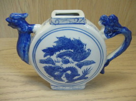 Dragon Design Tea Pot Blue Over White L Godinger For Home Essential  - £7.80 GBP