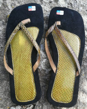 Womens Shoes Leather Thong Sandals Flip Flops Green Handmade Boho UK 7 E... - £20.63 GBP