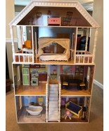 Wooden Dollhouse, Over 4 Feet Tall with Porch Swing and 14 Accessories - £120.45 GBP