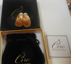 Vintage Signed CIRO Gold-tone Wide Half-Hoop Clip-on Earrings 1.1/8&quot; x 5/8&quot; - £27.25 GBP