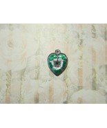 Vintage Sterling silver enameled puffy heart charm-GREEN &amp; WHITE pansy - $27.00