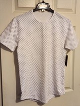 BYLT NWT DROP CUT LUX MEN’S WHITE BLACK POLKA DOT T-SHIRT ROUND NECK SZ: M - $29.69