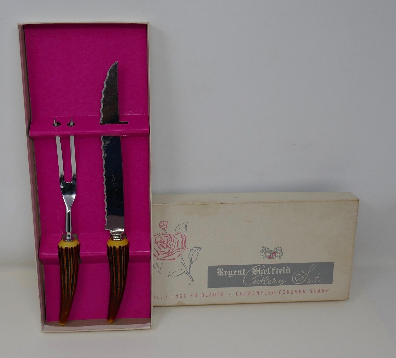 Regent Sheffield Cutlery Set - Carving Knife &amp; Fork w/ Faux Antler Handles - $21.99