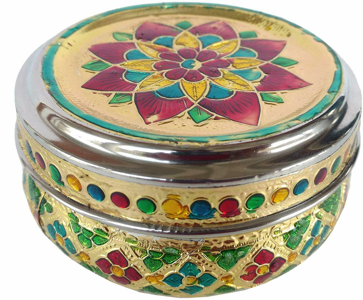 Meena Worked Small Stainless steel Flower design food storage box easy carry - $14.16