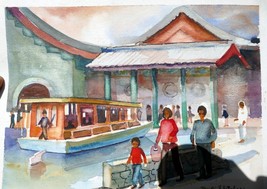 Beach people walking Watercolor by Freddie Fletcher  signed unframed 9X12" - $449.48 MXN