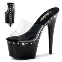 PLEASER Sexy Stripper Dancer Rhinestone Line Black Platform 7&quot; Heels Shoes - £44.84 GBP