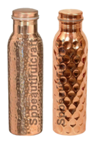 Copper Water Drinking Bottle Hammered Bottle Diamond Cut Health Benefits 1000ML - £27.99 GBP