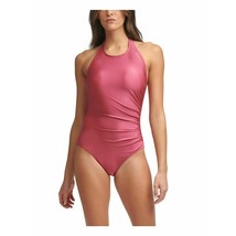 CALVIN KLEIN Womens Shimmer Pink Halter High Neck One Piece Swimsuit Siz... - $49.45