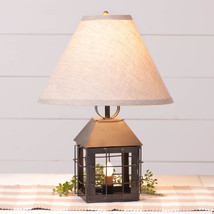 Colonial Lantern Metal Electric Accent Lamp with Ivory Linen Shade - £96.47 GBP