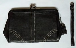 Coach Soho Vintage Kisslock Black Leather Framed Purse Clutch Ff - £23.39 GBP