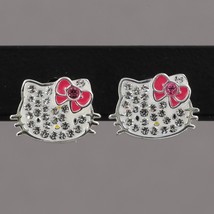 Vintage JCM Sanrio Sterling Silver Pave CZ Enamel Hello Kitty 3/8&quot; Stud ... - $21.99
