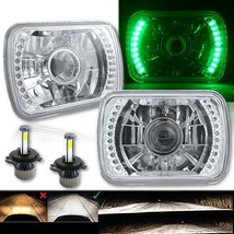 7X6 Green Halo Crystal Clear Projector H4 LED 4000Lm Bulb Headlights Light Pair - £93.93 GBP