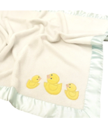 Vintage Baby Blanket Satin Trim Yellow Ducks Mint Green Security Nursery... - £29.06 GBP