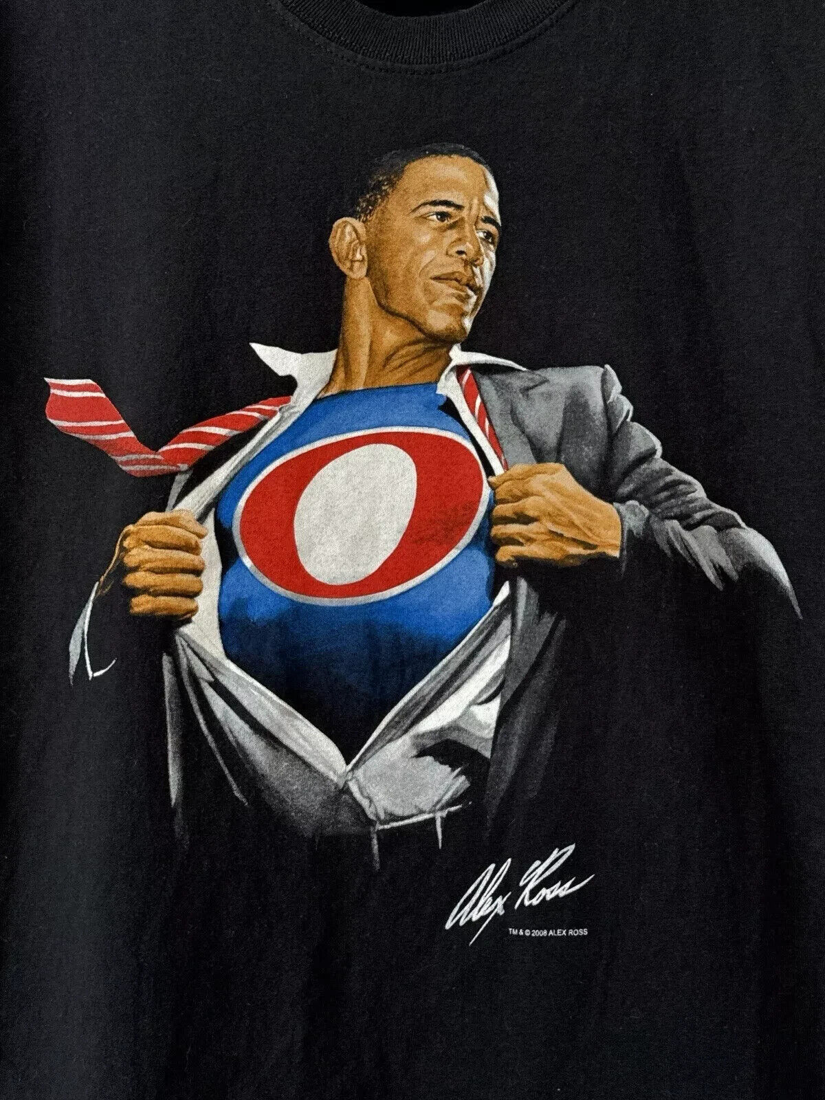 Barack Obama Superman T Shirt Alex Ross Art Graffiti Vintage 2008 Adult XL NEW