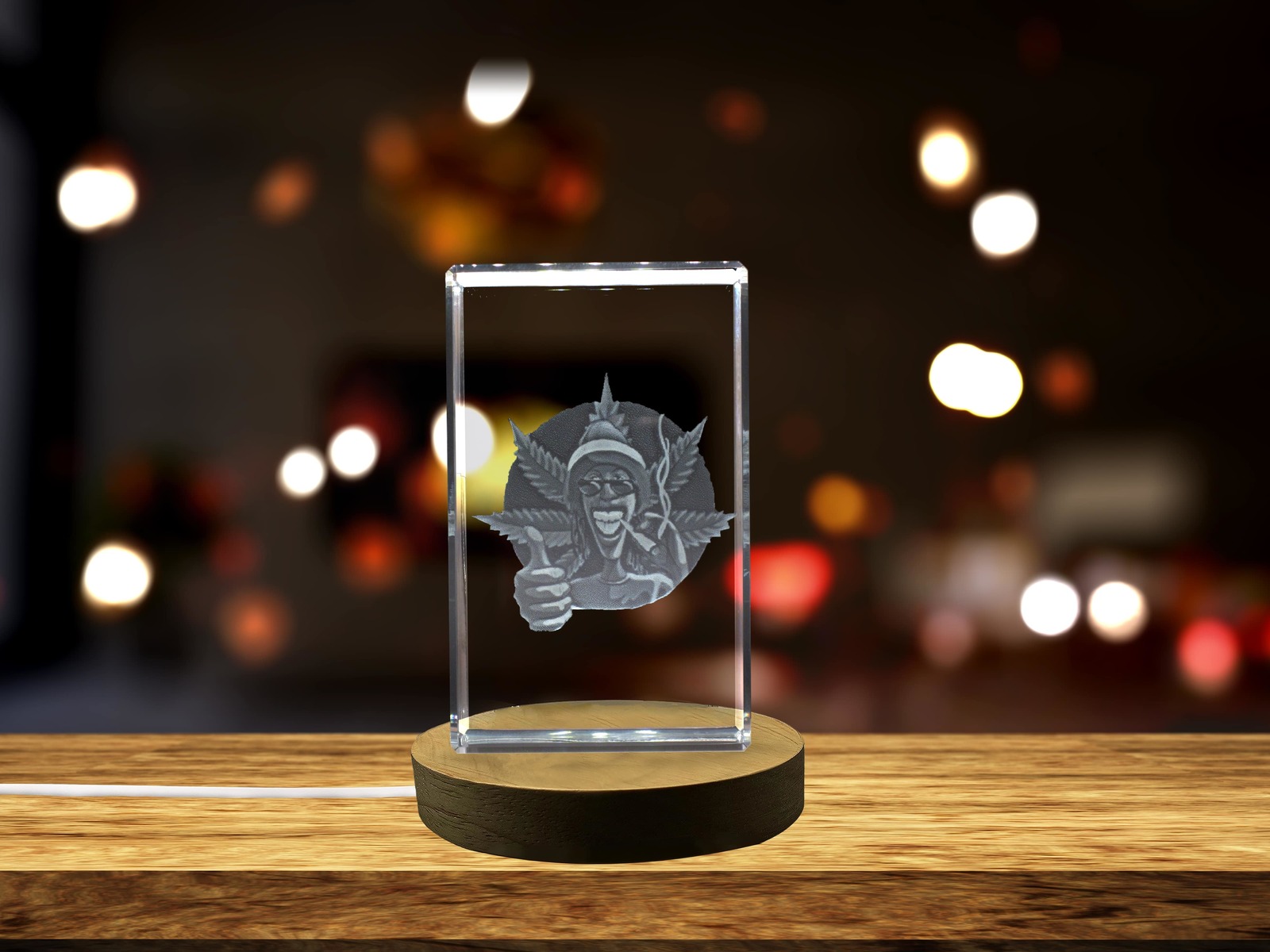 LED Base included | Rastaman Smokes Marijuana 3D Engraved Crystal 3D Engraved
