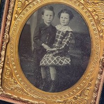 Antique Cased Tintype Twins Siblings Young Boy Girl Children - £39.96 GBP