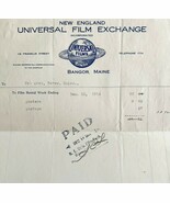 Universal Films Exchange 1914 WW2 Era Invoice Center Theater Maine DWEE3... - $54.84 CAD