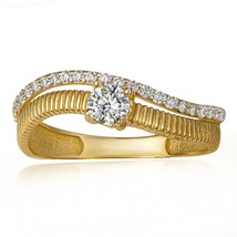 14K Yellow Gold Wavy CZ Striped Double Band Ring - £198.15 GBP
