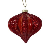 Midwest-CBK Red Tear Drop Glitter Glass Ornament 3.75 in NWT - £8.86 GBP