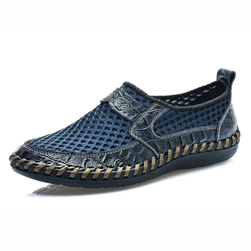 Summer Men&#39;s Shoes Loafers Breathable Casual Style Mesh Loafers Genuine ... - $33.63