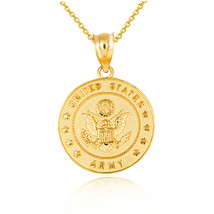 14K Solid Gold United States US Army Eagle Emblem Medallion Pendant Necklace - £163.94 GBP+