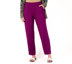 Susan Graver Lifestyle Spa Knit Straight Leg Pants- Midnight Berry, SMALL - £20.23 GBP