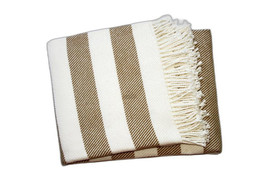 Cream and Stone Slanted Stripe Fringed Throw Blanket - $2,702.83 MXN