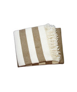 Cream and Stone Slanted Stripe Fringed Throw Blanket - $2,702.83 MXN