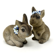 2 Flocked Easter Bunny Rabbit Coin Banks Plastic Form Glass Eyes Hong Ko... - $27.09