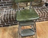 Vintage Cosco Folding Step Stool Chair Green Vinyl 2 Step Pull Out MCM L... - $72.00