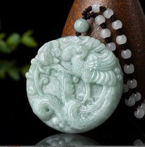 Natural Myanmar Jade Phoenix Peony Double Face Pendants Necklace, Gift for Woman - £61.00 GBP
