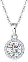 14K White Gold Plated Sterling Silver Round Cubic Zirconia Halo Pendant Necklace - £46.57 GBP
