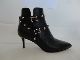 Nib Auth Valentino Garavani Rockstud Black Calfskin Leather Boots Shoes Heels 36 - £800.89 GBP