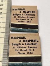 Lot 2 Rare Matchbooks MacPhail &amp; MacPhail Budgets &amp; Collections Cortland NY gmg - £15.27 GBP