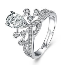 18K White Gold Plated Adjustable Swarovski Crystal Ring FREE Shipping WorldWide - £22.01 GBP